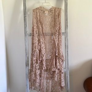 Zadie B’s Beige Lace Long Vest Size M